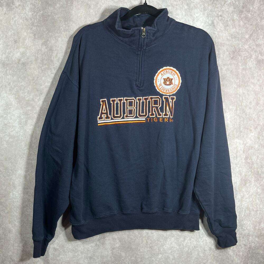 Auburn Tigers Sweatshirt Mens XL Blue Fleece Old Varsity Brand 1/4 Zip Pullover‎